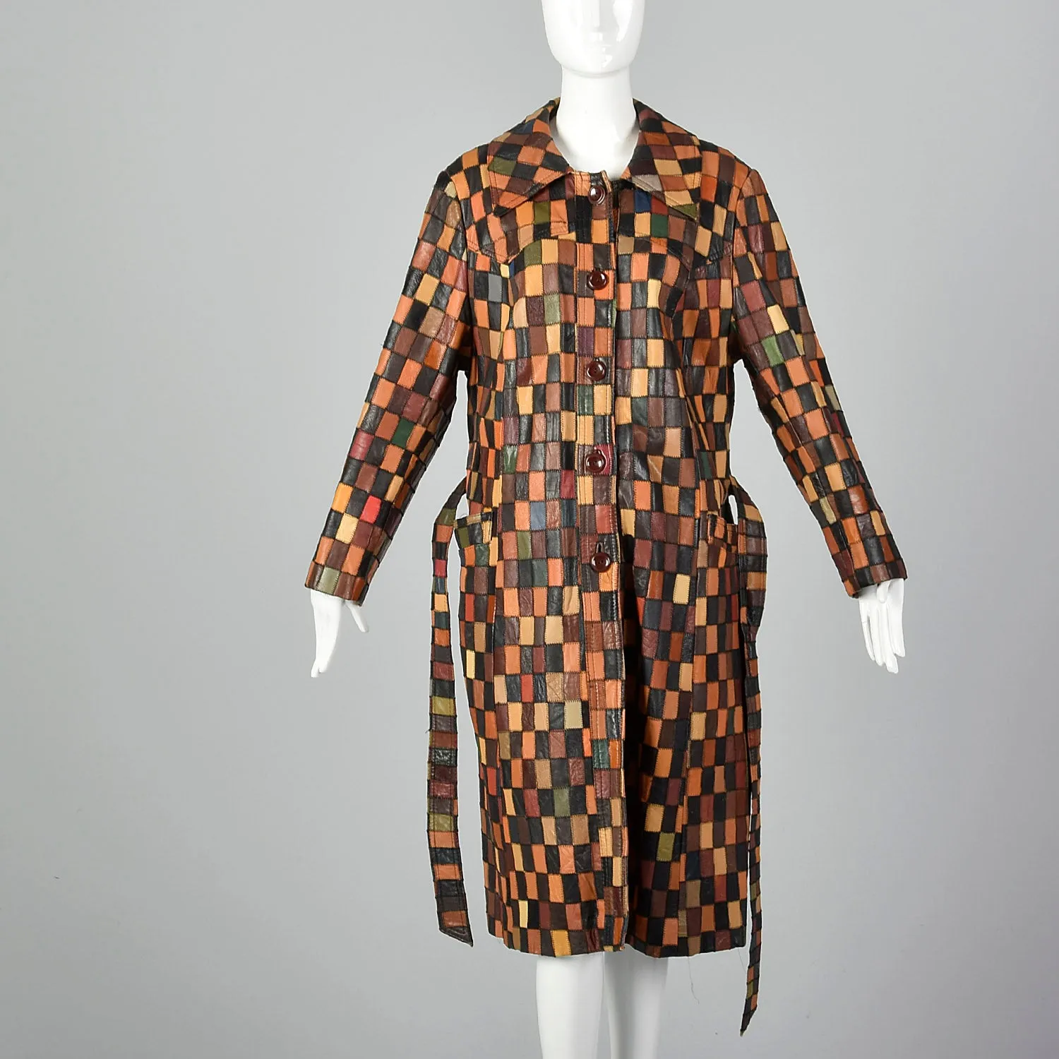 1970s Patchwork Leather Trench Coat
