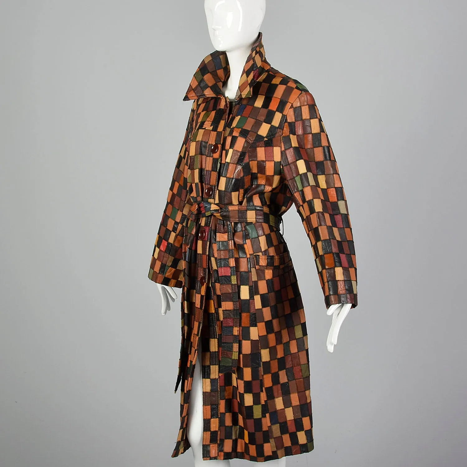 1970s Patchwork Leather Trench Coat