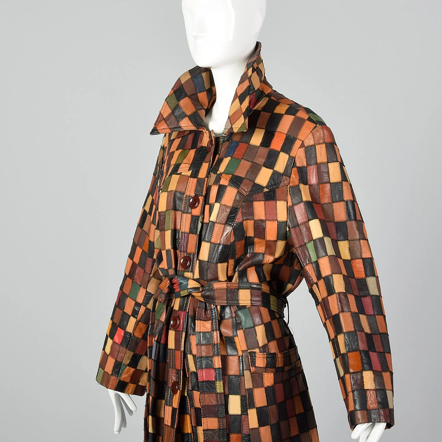 1970s Patchwork Leather Trench Coat