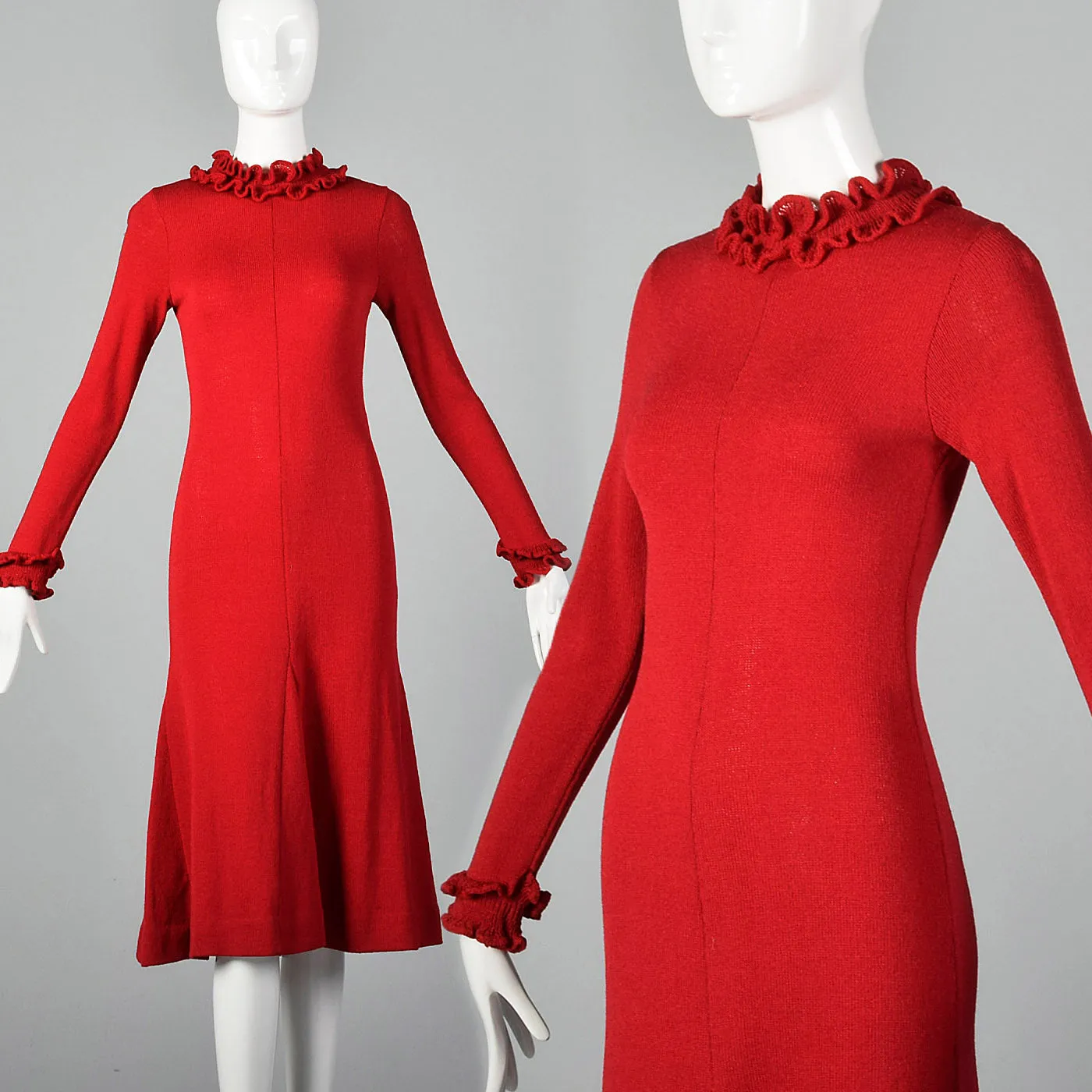 1970s Red Knit Sweater Dress