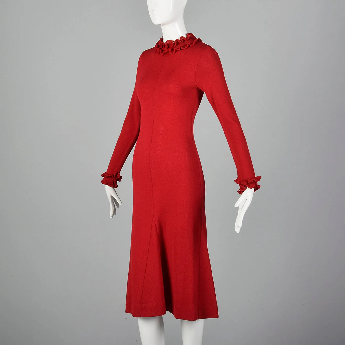 1970s Red Knit Sweater Dress