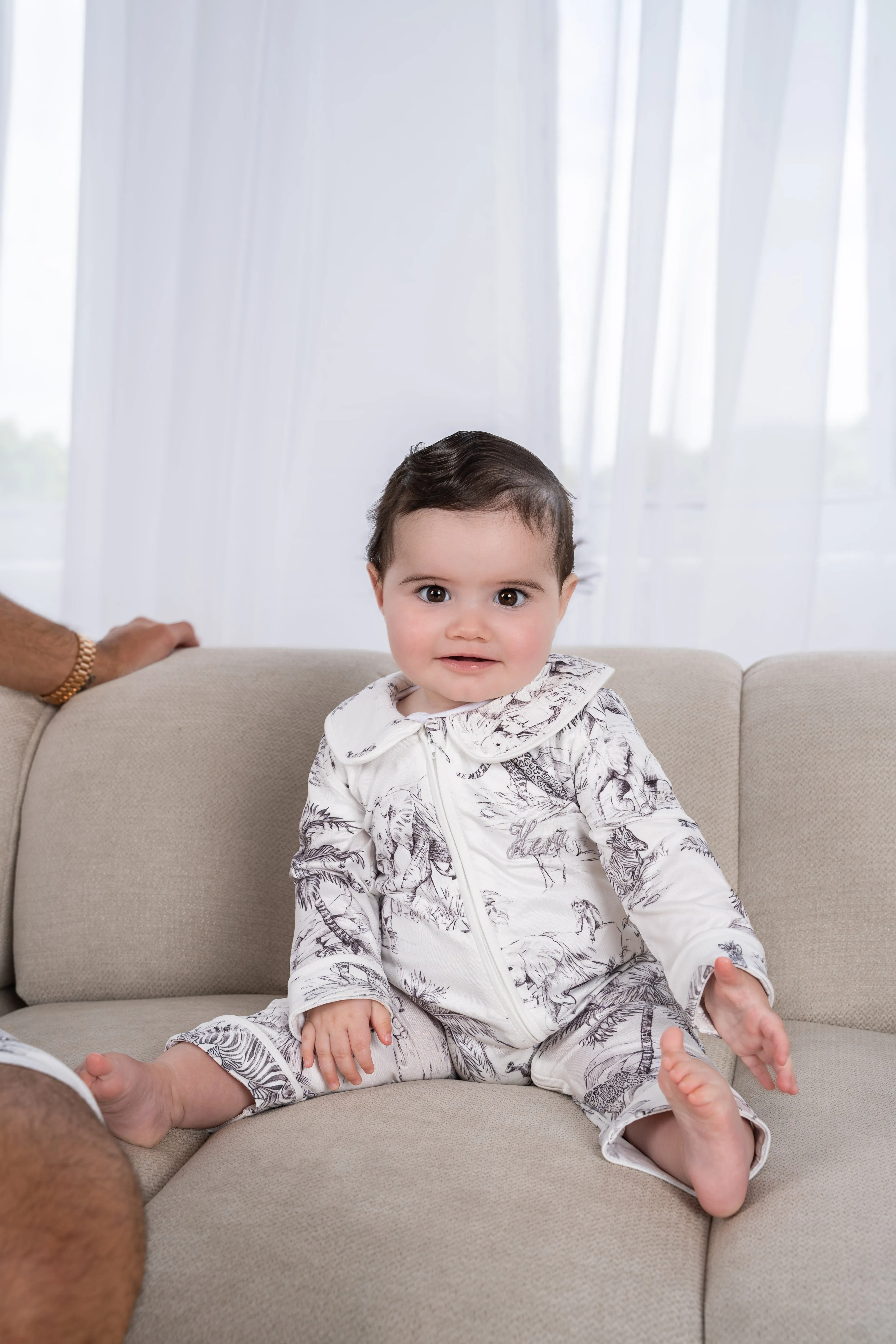 Baby Personalised Safari Luxury Jersey Zip Romper