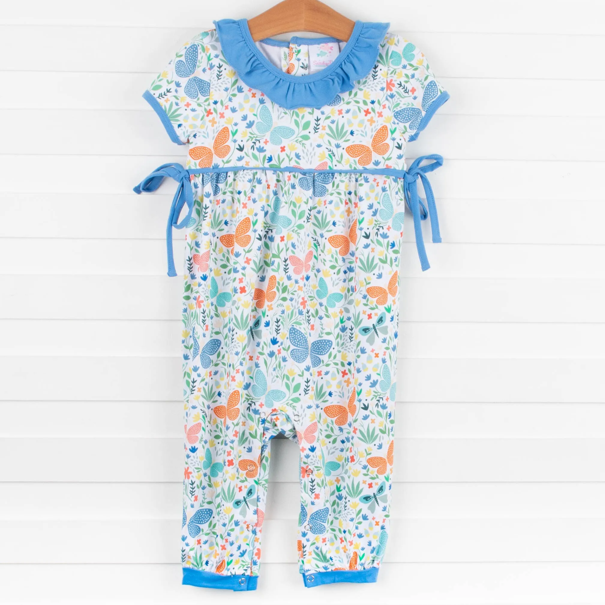 Butterfly Friends Bubble Romper, Blue