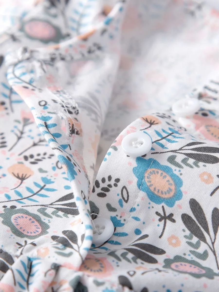 Buttoned Floral Baby Girl Clothes Summer Romper Dress