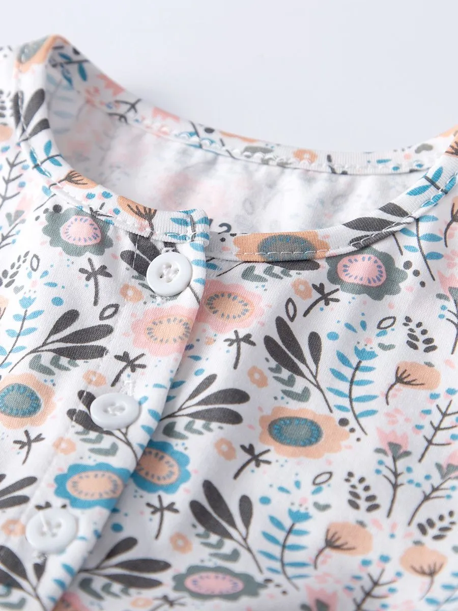 Buttoned Floral Baby Girl Clothes Summer Romper Dress