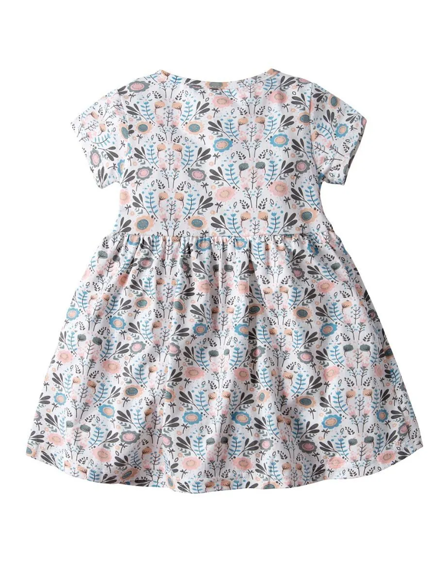 Buttoned Floral Baby Girl Clothes Summer Romper Dress