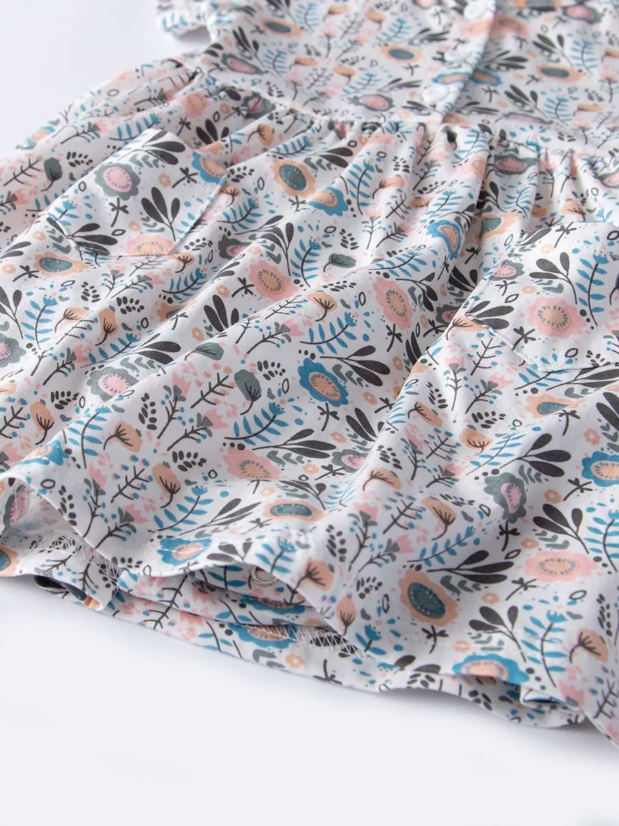Buttoned Floral Baby Girl Clothes Summer Romper Dress