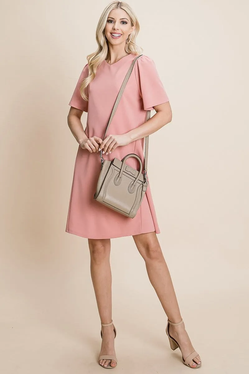 Casual Loose Mini Dress V-Neck Short Sleeve Shift Dress