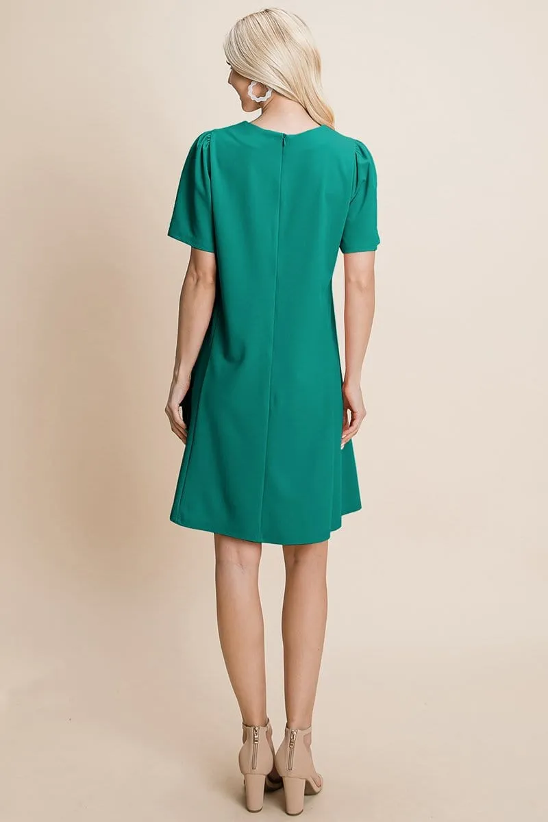 Casual Loose Mini Dress V-Neck Short Sleeve Shift Dress