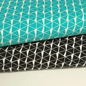 Cotton Knit Fabric Geometric Triangle, Black or Teal Triangle Fabric, Apparel Fabric, European Quality, 4 Way Stretch - Sold by the 1/2 yard