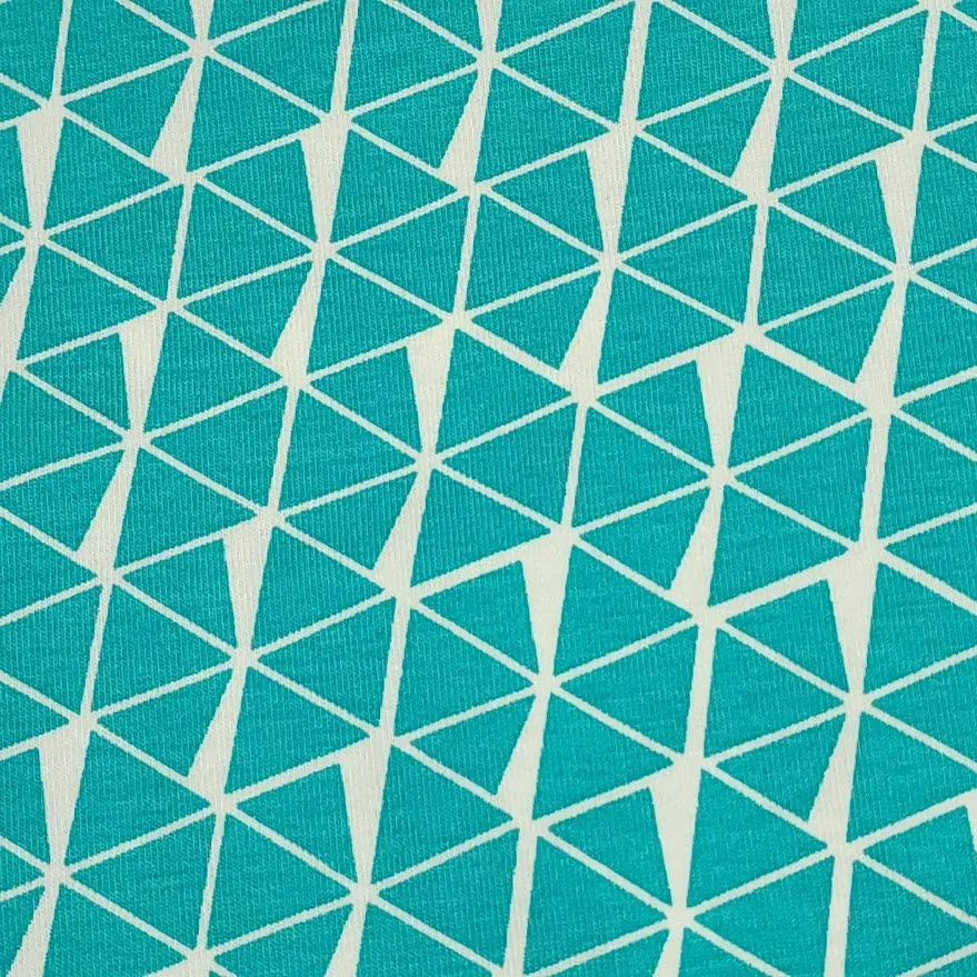 Cotton Knit Fabric Geometric Triangle, Black or Teal Triangle Fabric, Apparel Fabric, European Quality, 4 Way Stretch - Sold by the 1/2 yard