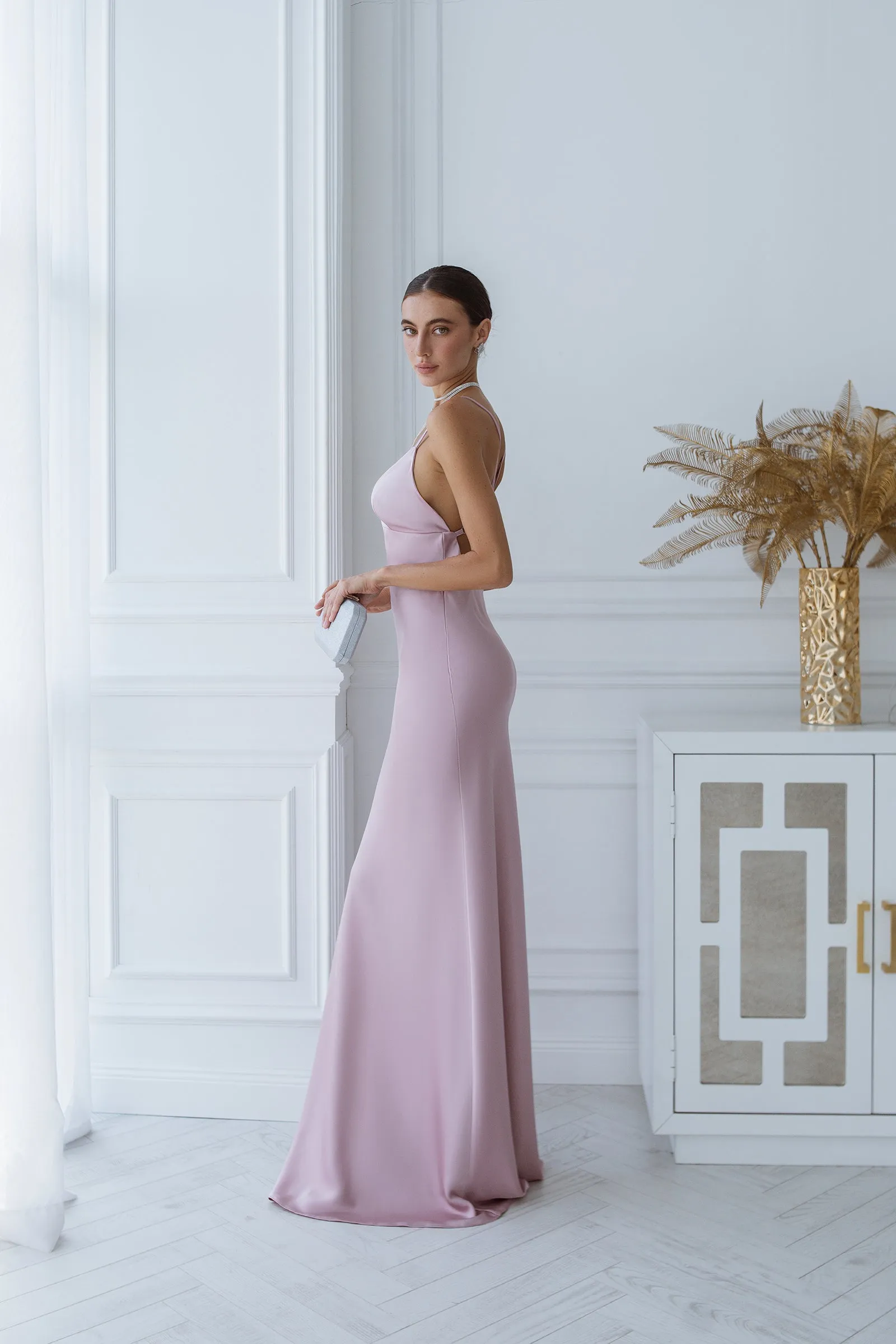 Dusty Pink Satin Slip Maxi Dress