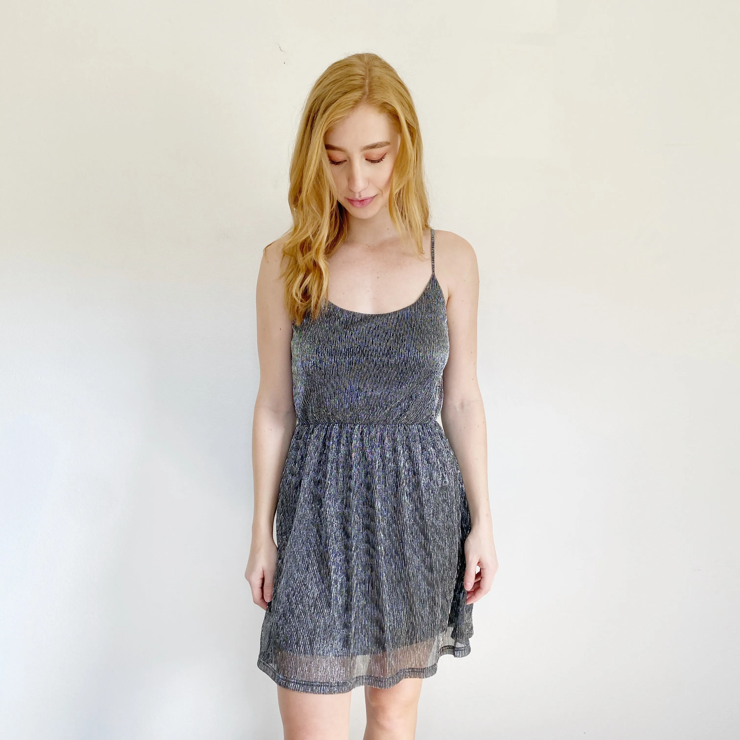 Francesca's Everly Shimmer Silver Holiday Dress Small