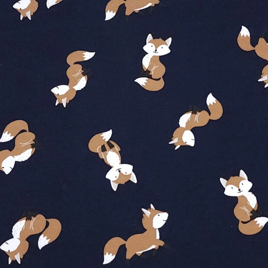 Fun Fox Knit Fabric - Cute Fox Print Cotton Knit Fabric - European Quality - 4 Way Stretch - Perfect for Apparel - Sold by the 1/2 Yard