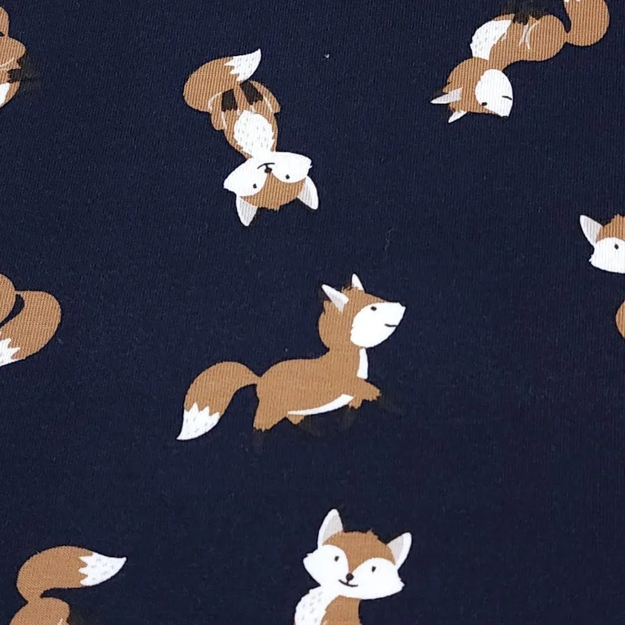 Fun Fox Knit Fabric - Cute Fox Print Cotton Knit Fabric - European Quality - 4 Way Stretch - Perfect for Apparel - Sold by the 1/2 Yard