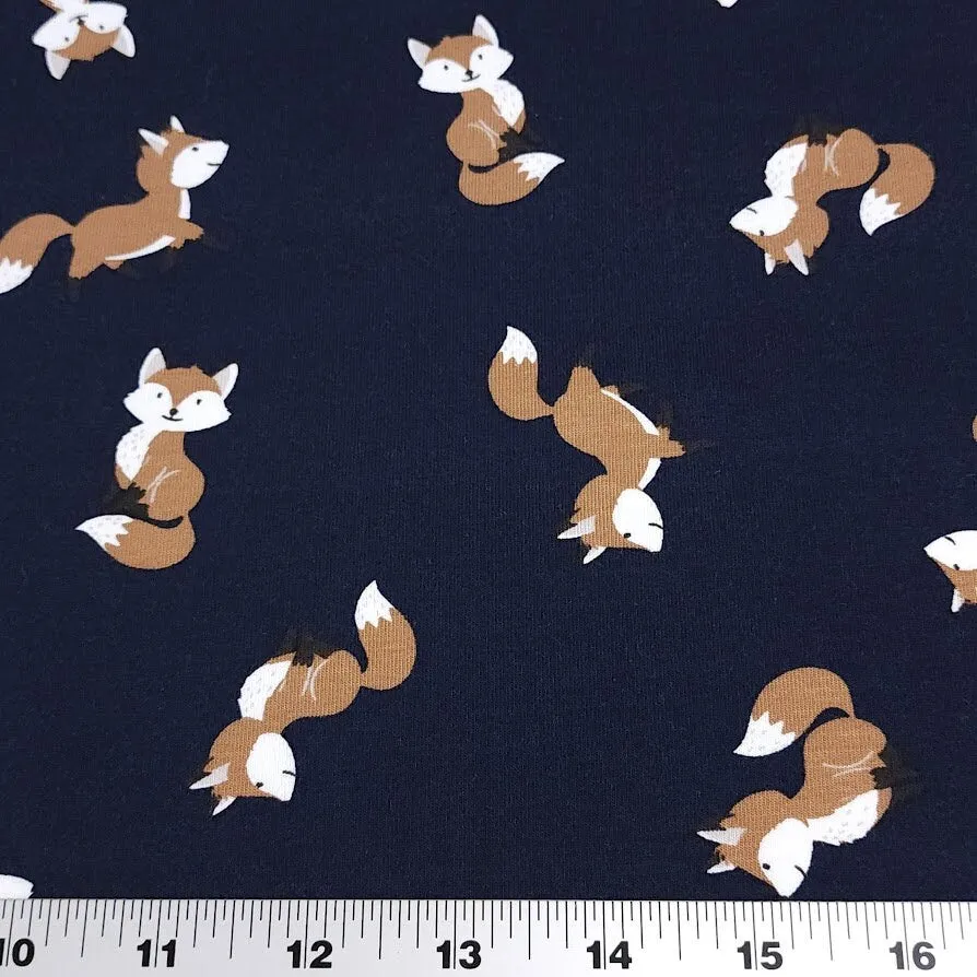 Fun Fox Knit Fabric - Cute Fox Print Cotton Knit Fabric - European Quality - 4 Way Stretch - Perfect for Apparel - Sold by the 1/2 Yard