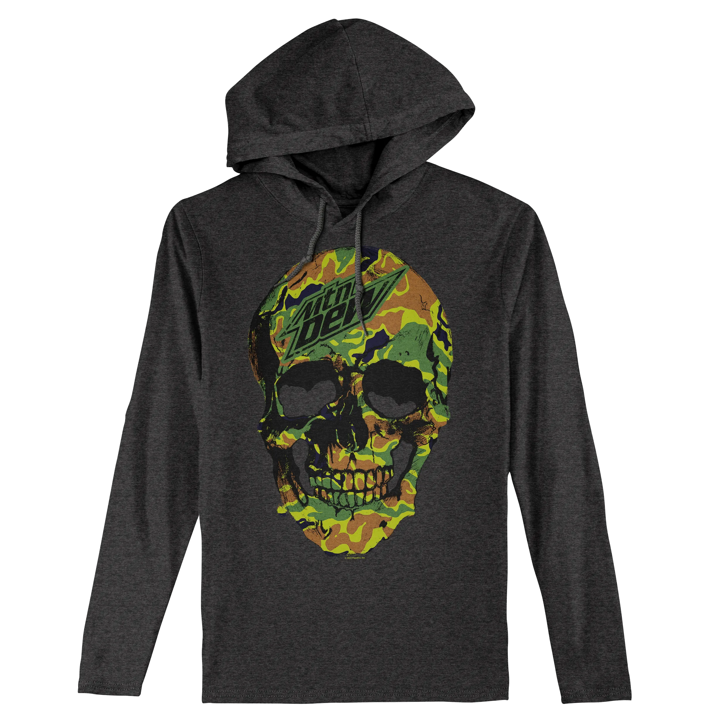 Mtn Dew Camo Skull Long Sleeve Hooded T-Shirt - Dark Gray