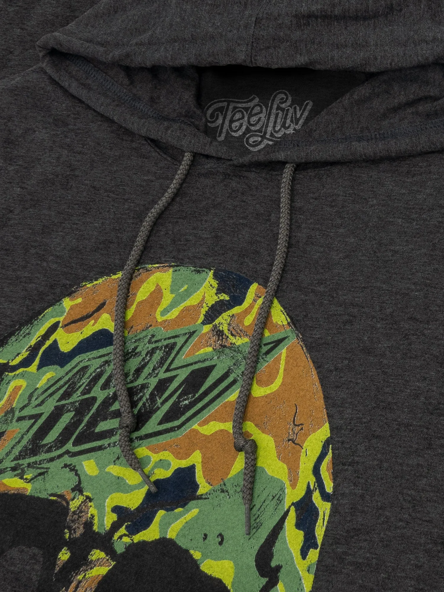 Mtn Dew Camo Skull Long Sleeve Hooded T-Shirt - Dark Gray
