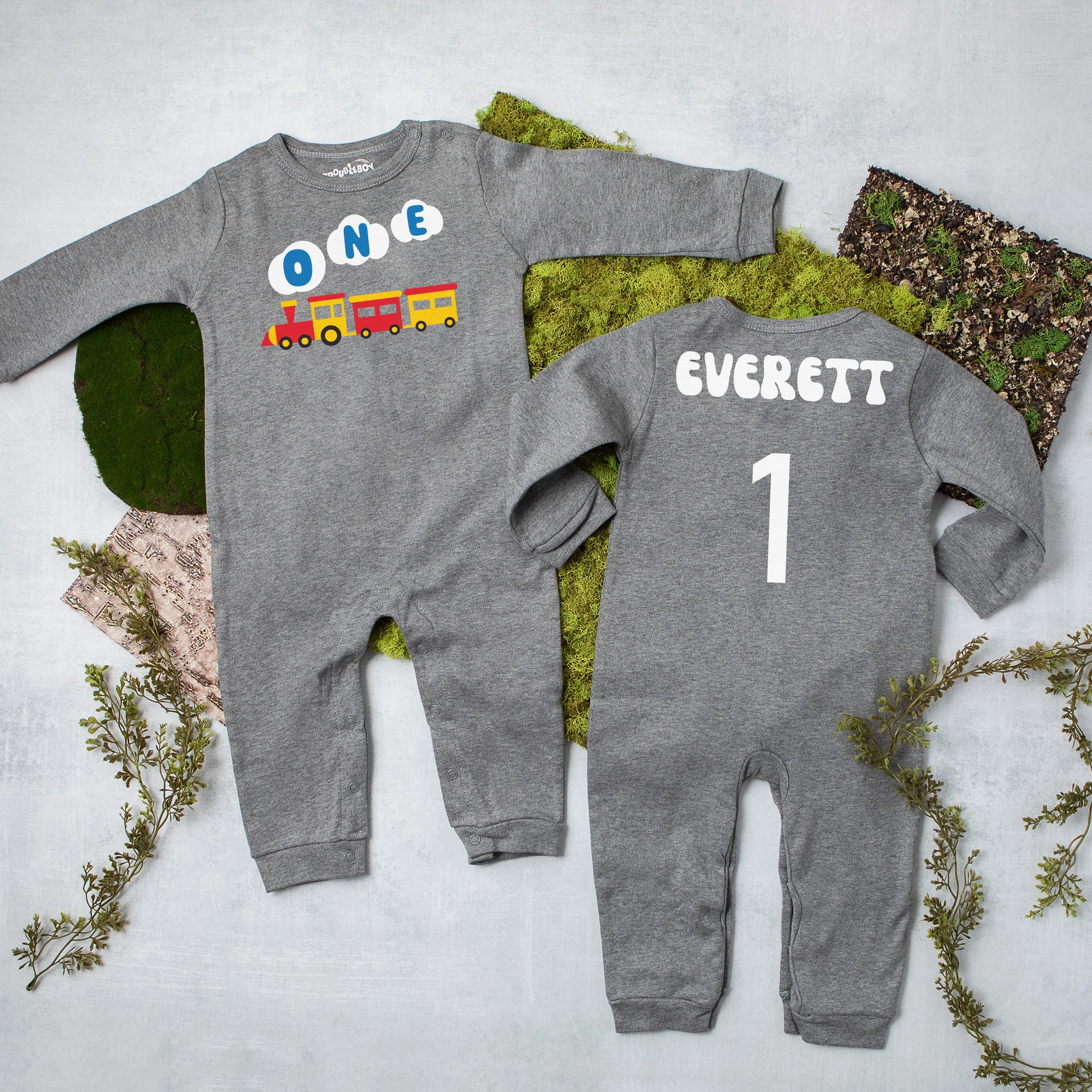 One Train Long Sleeved Personalized 1st Birthday Romper
