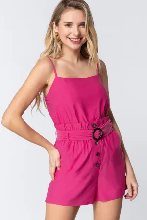 Red Cami Strap Belted Romper