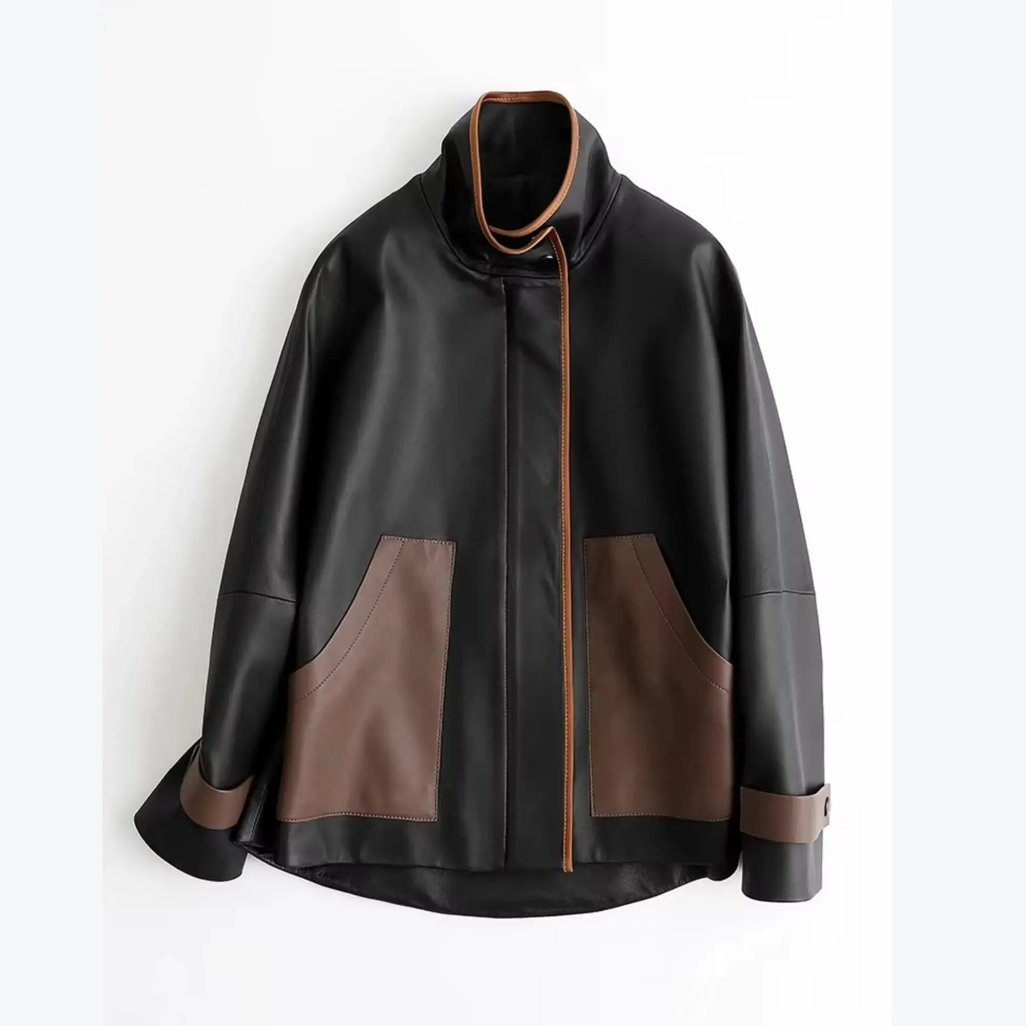 Stand Collar Leather Jacket