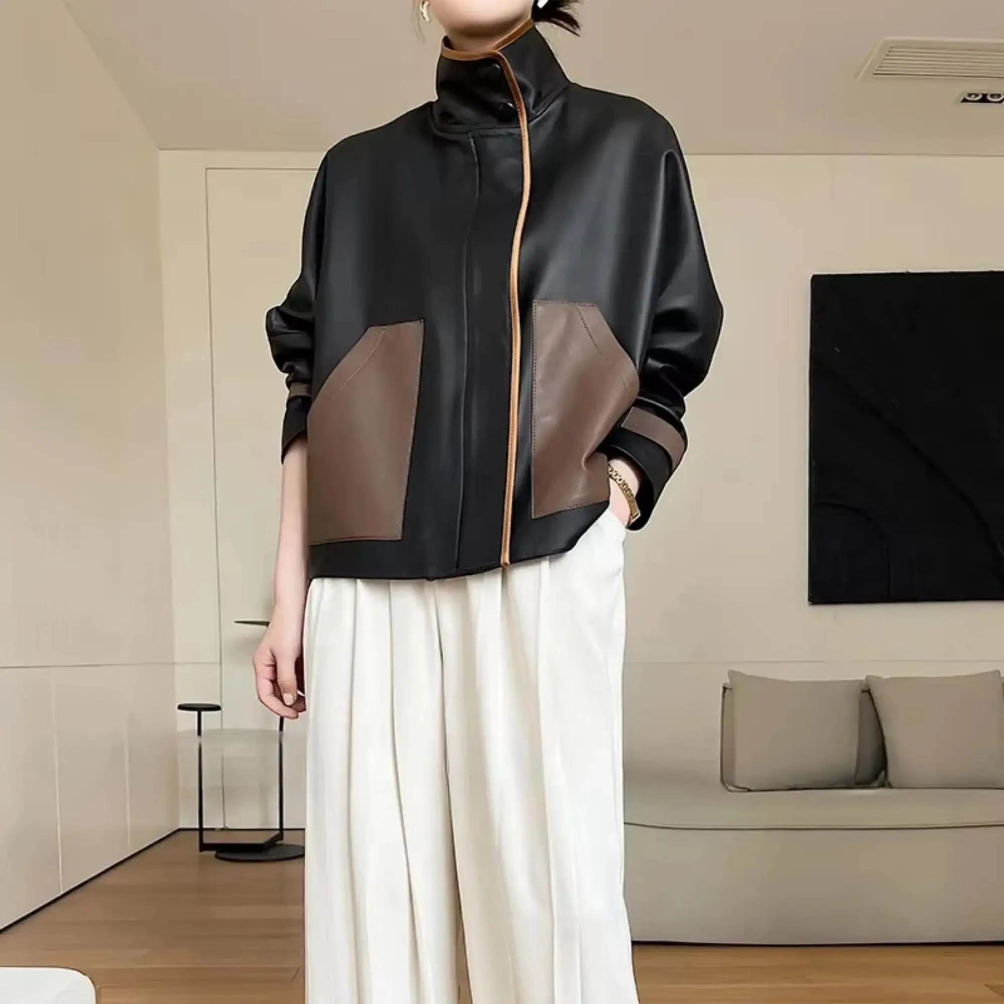 Stand Collar Leather Jacket