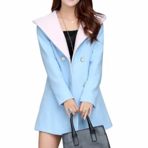 Women's Solid Casual Warm Hooded Trench Coat