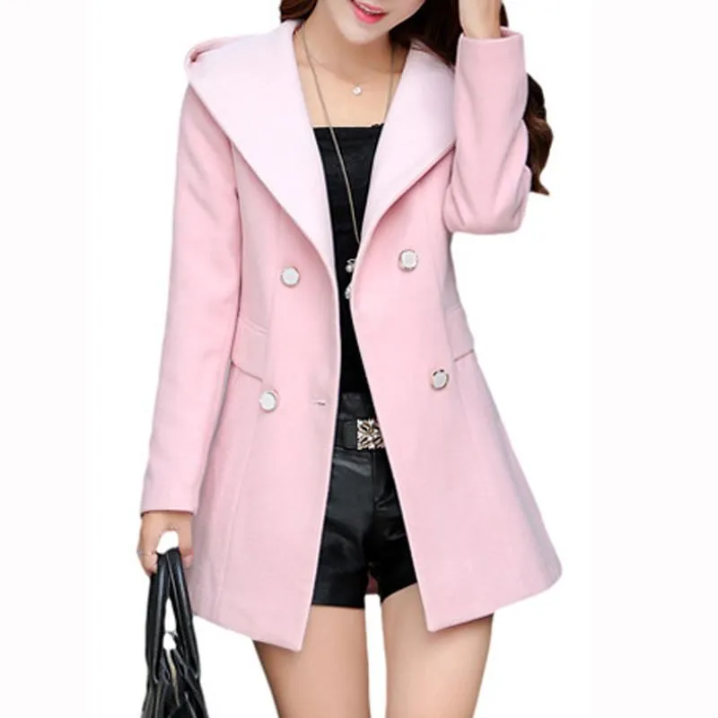 Women's Solid Casual Warm Hooded Trench Coat
