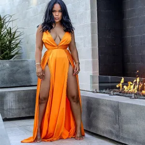 Women's Summer High-Waist V-Neck A-Line Long Dress
