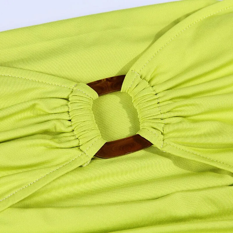 Women's Summer Ruched Strapless Dress With Buckle