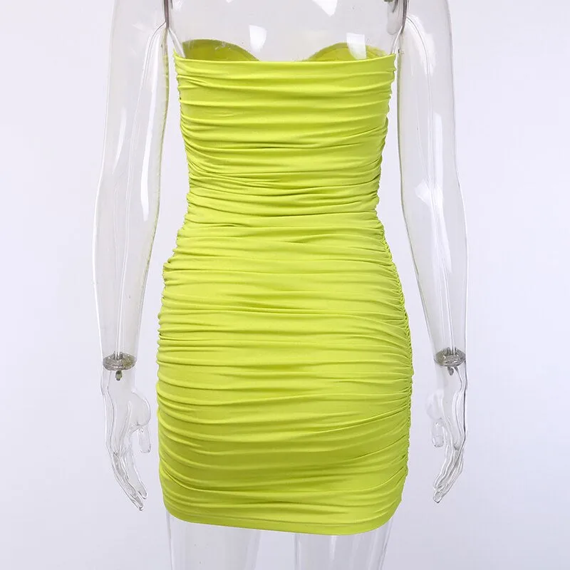 Women's Summer Ruched Strapless Dress With Buckle