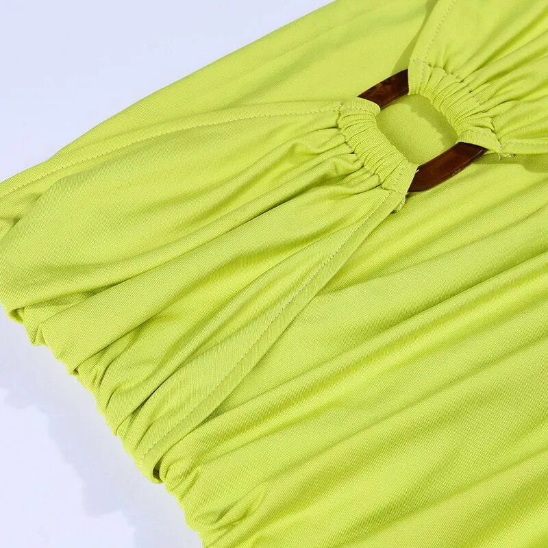 Women's Summer Ruched Strapless Dress With Buckle