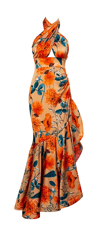 Women's V-Neck Long Dress With Print