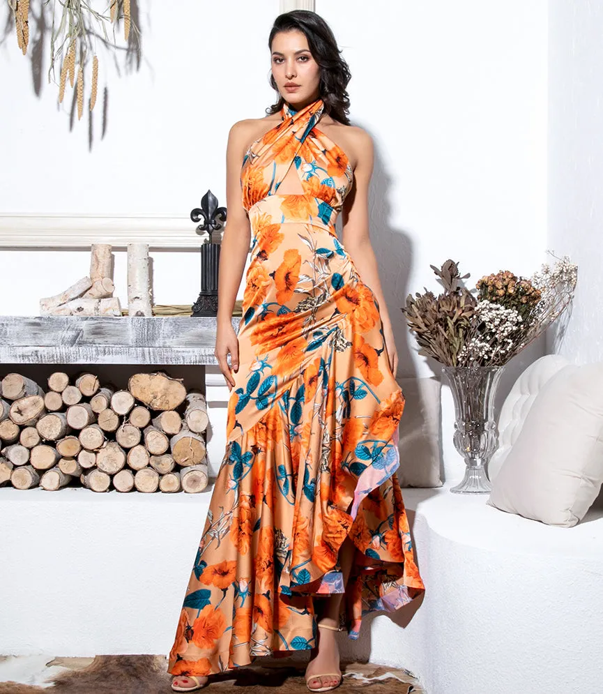 Women's V-Neck Long Dress With Print