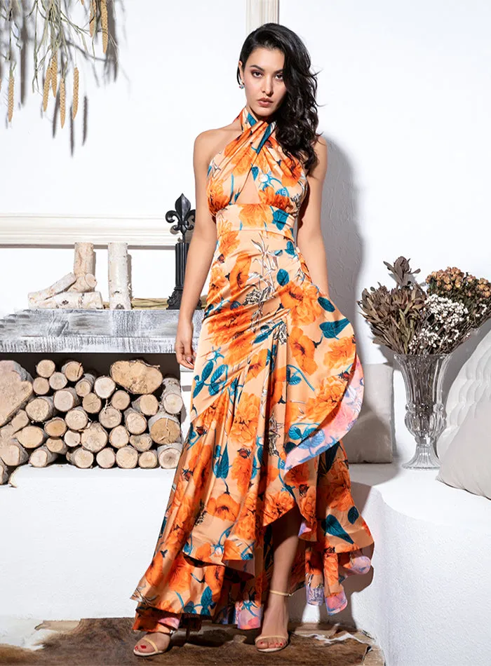 Women's V-Neck Long Dress With Print