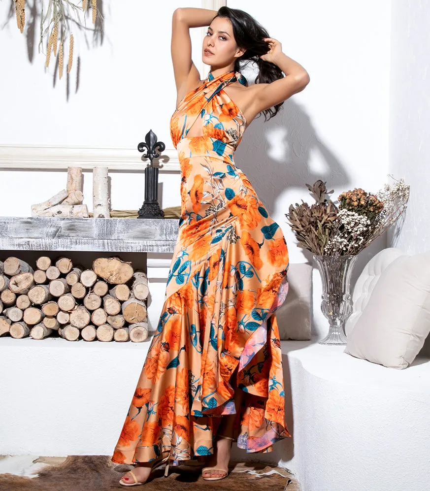 Women's V-Neck Long Dress With Print